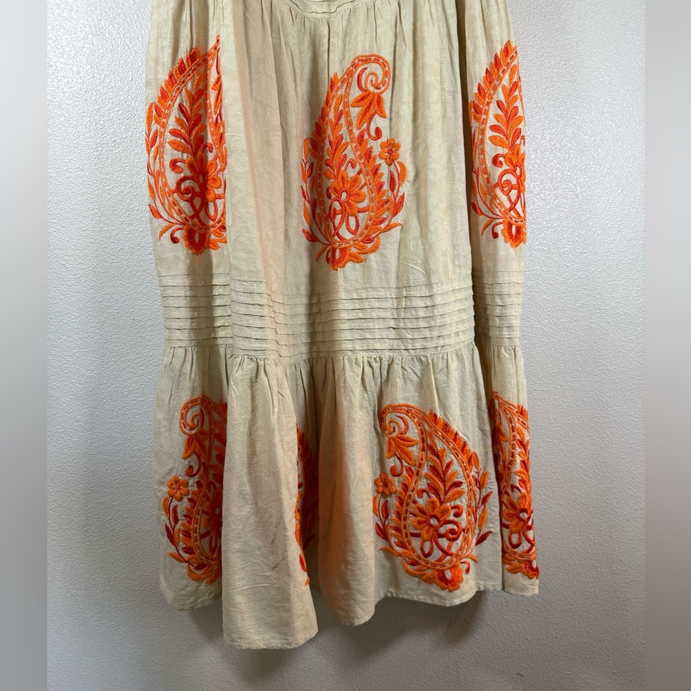 Anthropologie felicity embroidered maxi dress oatmeal and Orange S M - Picture 8 of 11